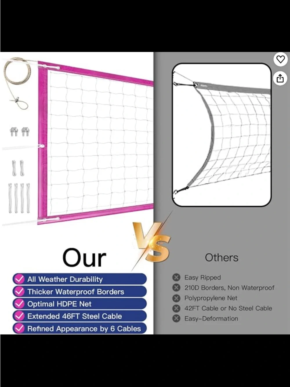 32x3 FT Pink Volleyball Net with Hardware Kit - Party & Recreation